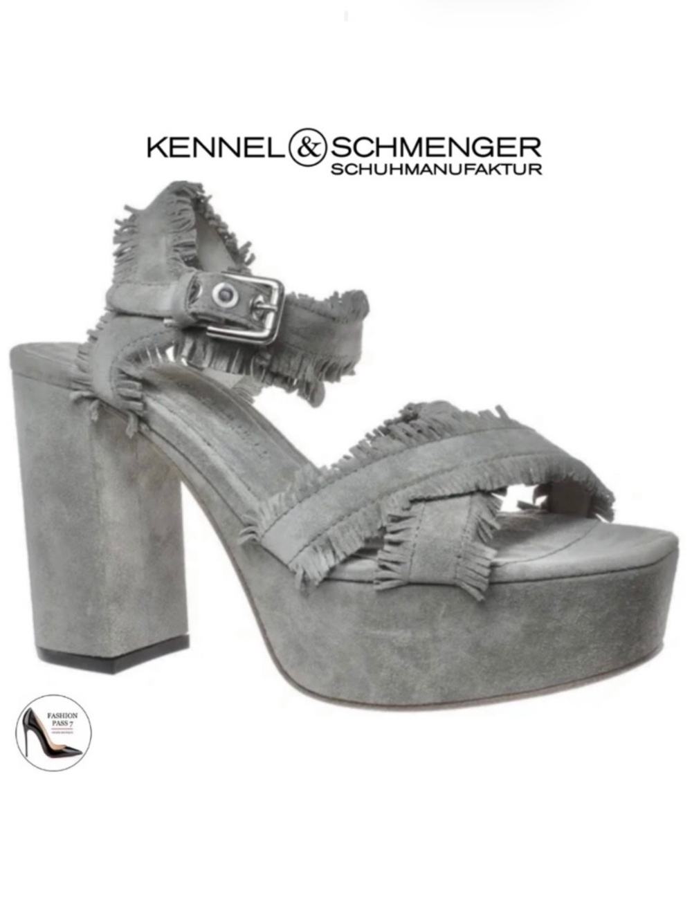Kennel & Schmenger Luxury Grey Suede Ankle Strap Block Heel Platform Sandals 7